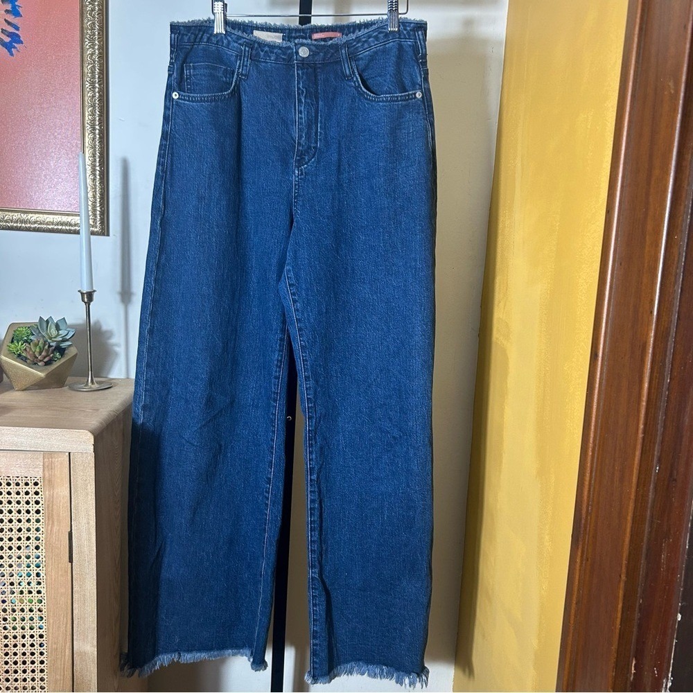 Pilcro Anthropologie High Rise Wide Leg‎ Jeans Frayed Fringe Hem Size 28 (US 6)